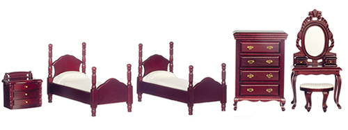 Twin Bedroom Set, Mahogany, 6pc.